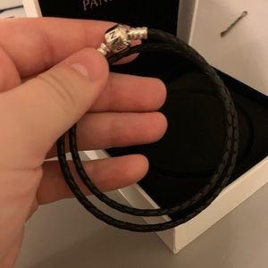 NEW Double Braided Leather Pandora Charm Bracelet